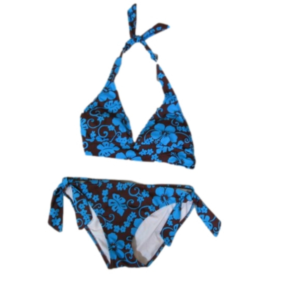 POOL Party Turquoise/Brown Floral Bikini Size Medium